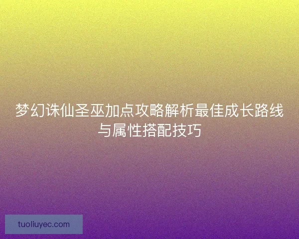 梦幻诛仙圣巫加点攻略解析最佳成长路线与属性搭配技巧